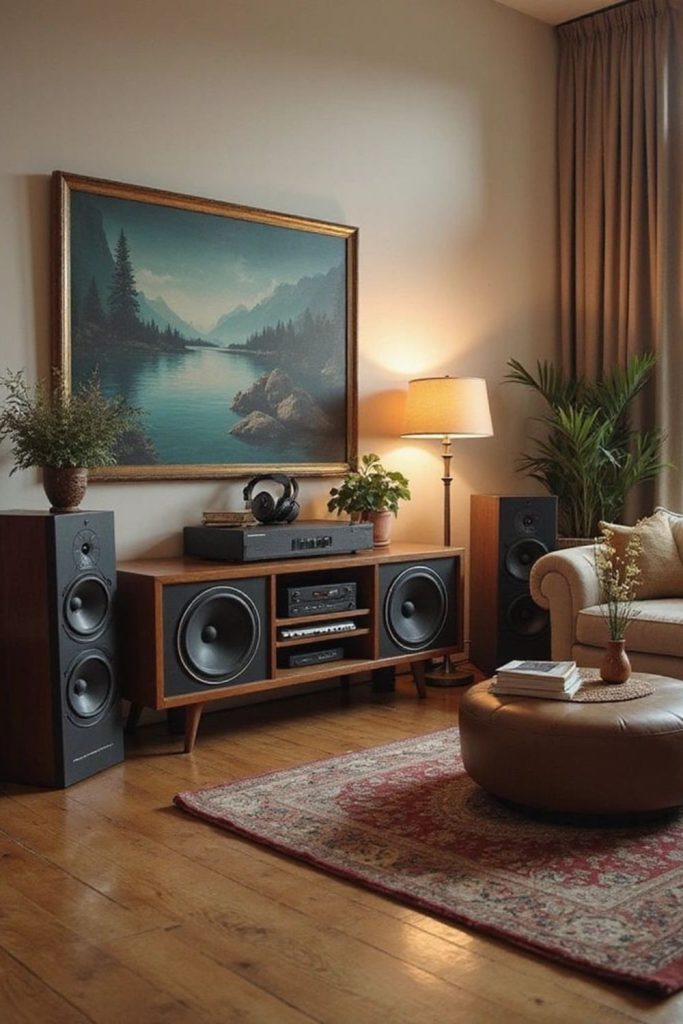 Vinyl record focused midcentury lounge