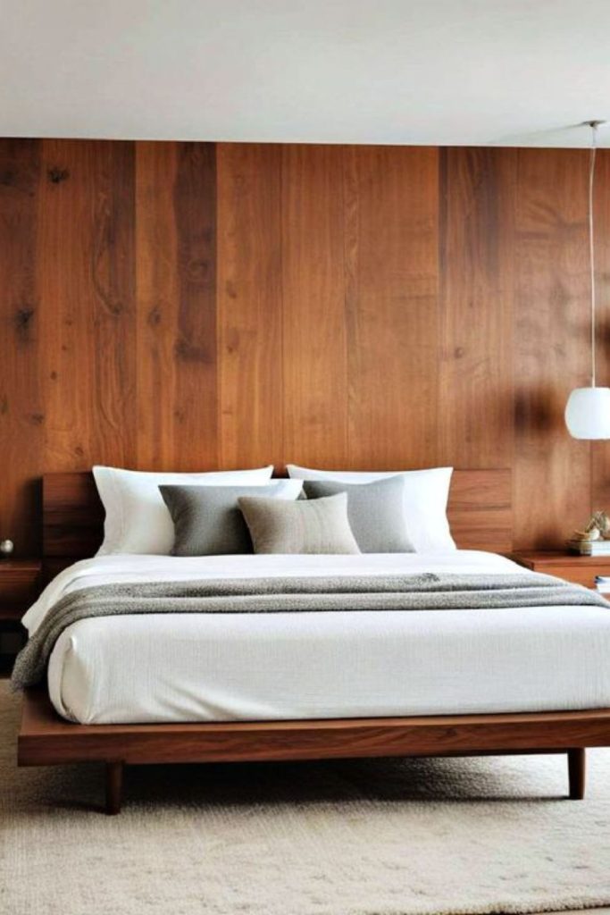 Walnut wood mid century bedroom style