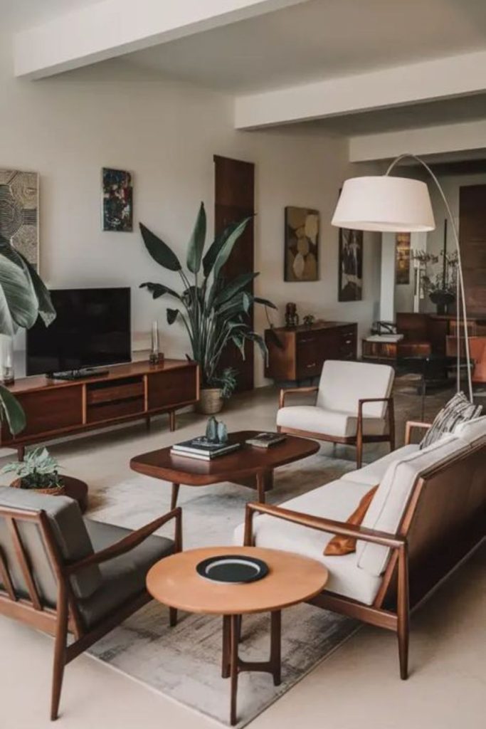 Jungle themed midcentury modern living room