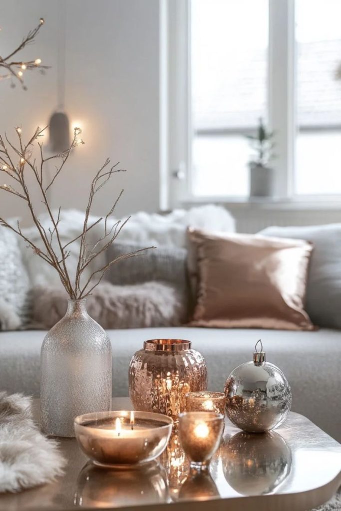 Warm metallic accent winter decor