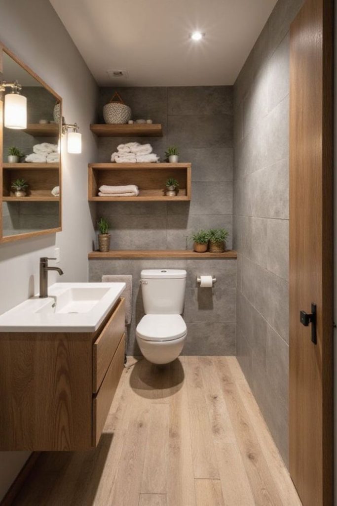 Cozy wood small bathroom style
