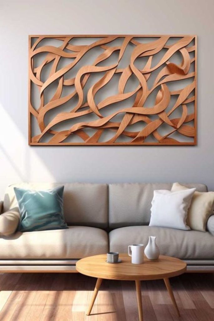 Curved wooden strips forming flowing patterns