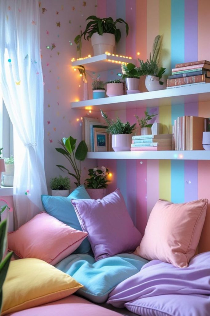 Pastel floating pillows whimsical nook