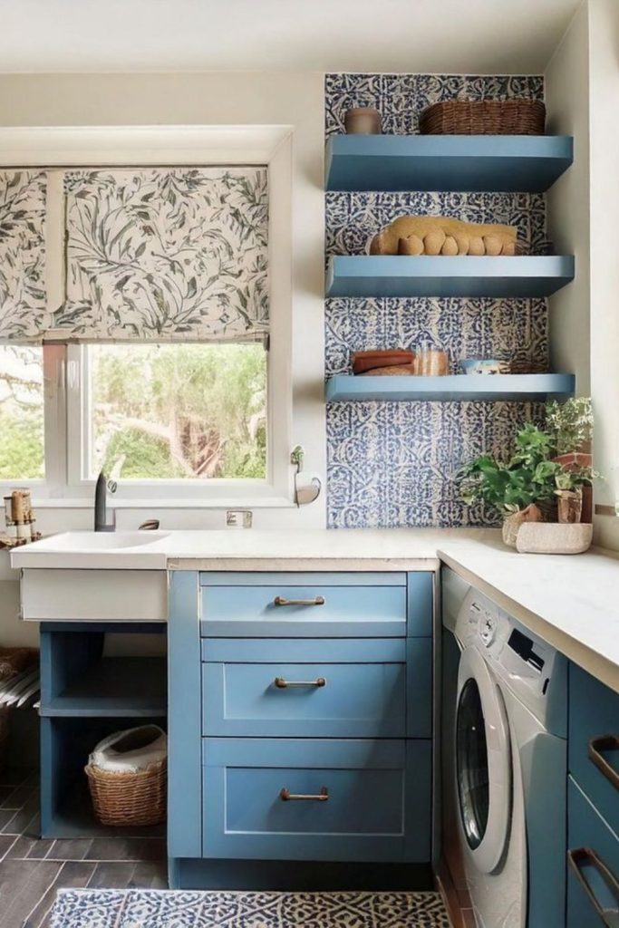 Whimsical patterned wallpaper baskets colorful space