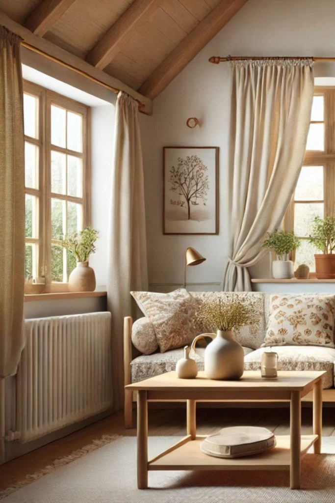 Cottage living room with wildflowers