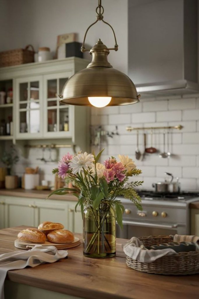 Pastel cabinets with jars of flowers
