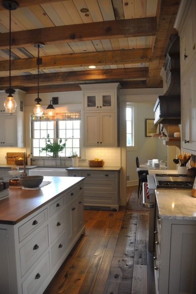 Hanging willow branches in rustic kitchen
