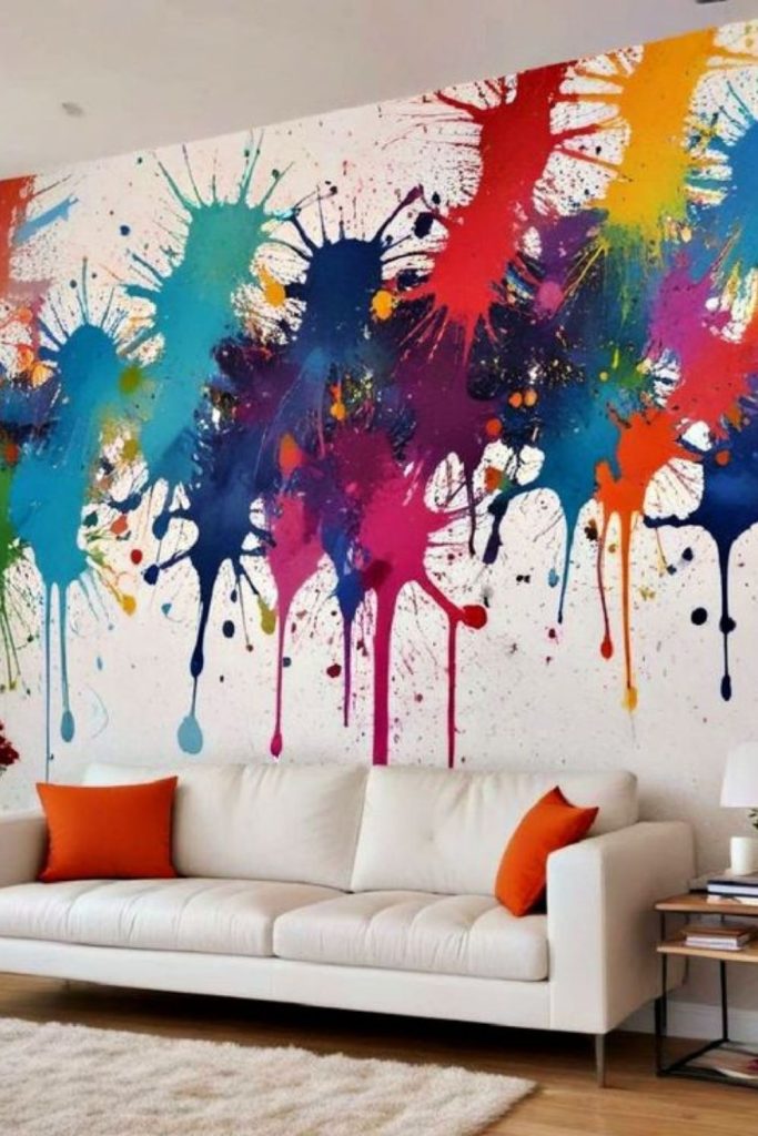 Bold paint drips create artistic wall expression.