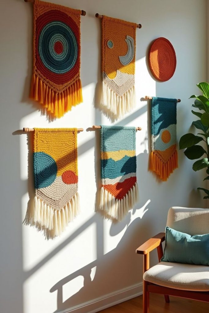 Woven tapestry displaying flowing abstract patterns