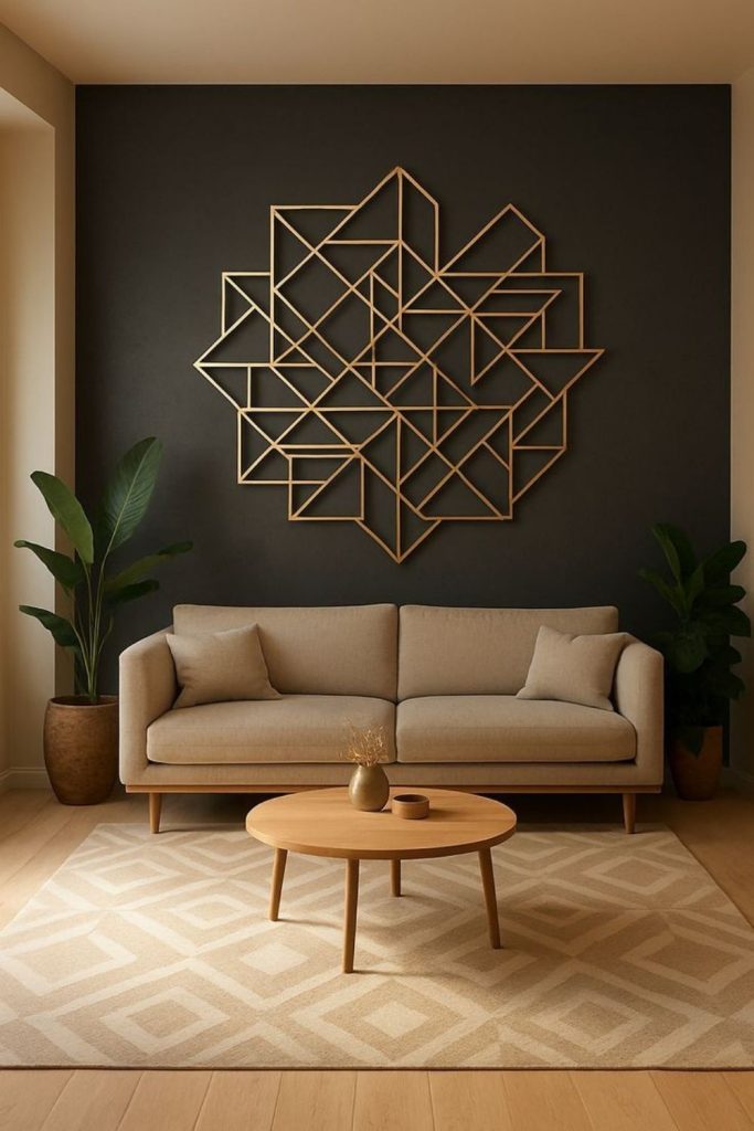 Wire sculpture casts shifting shadows on wall.