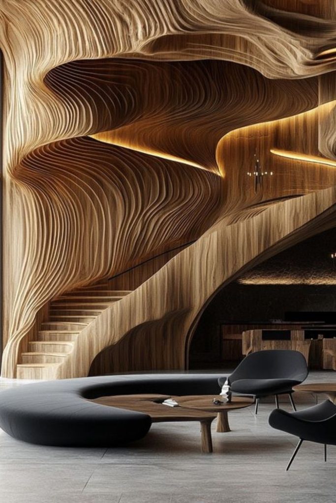 Curved panels manipulate sound and visual perception.