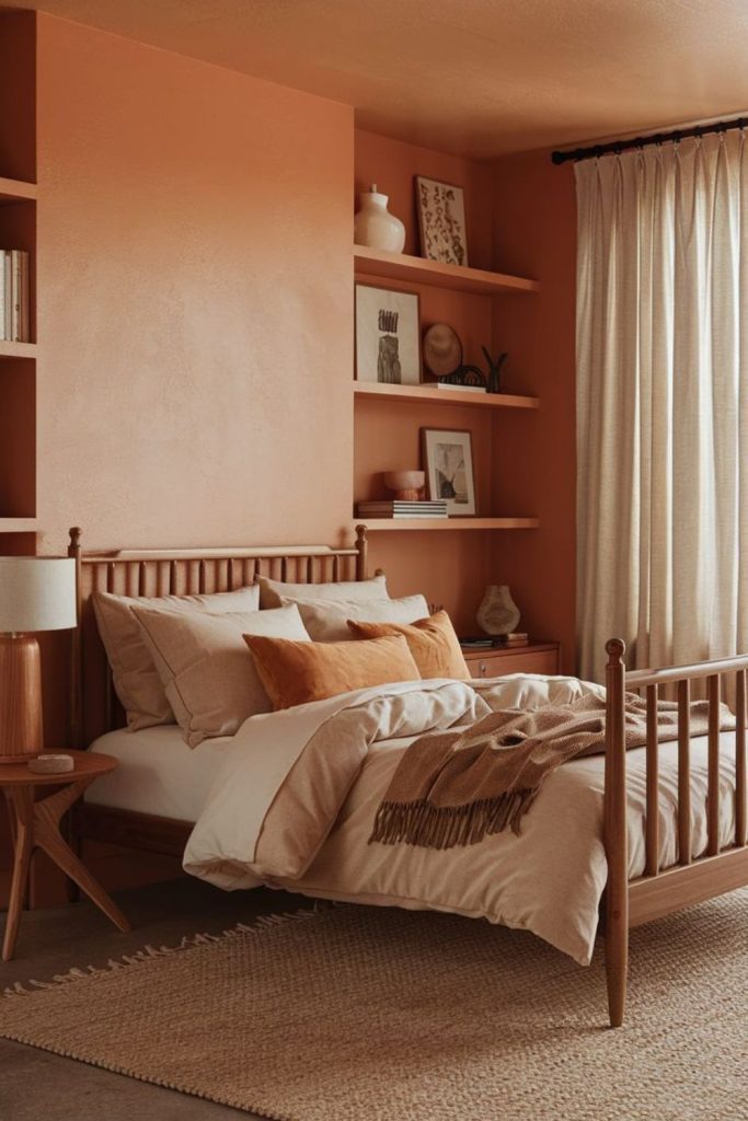 Apricot sunrise warm vintage loft bedroom.