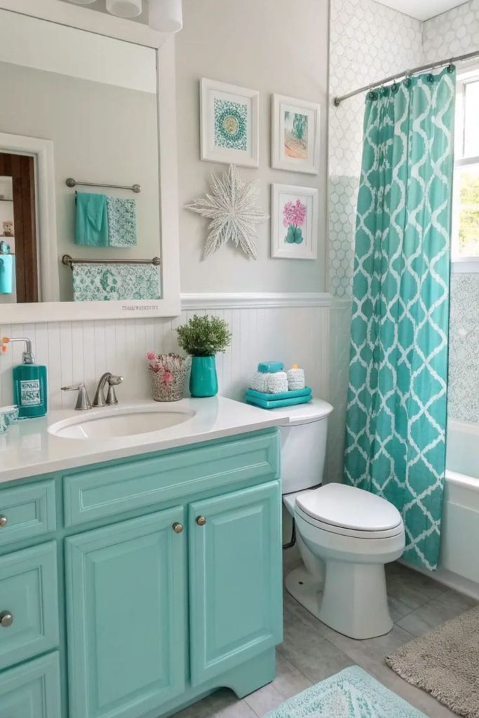 Soft aqua tones bathroom retreat