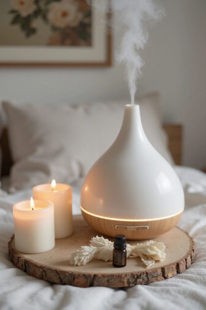 Pebble diffuser releasing calming scented clouds