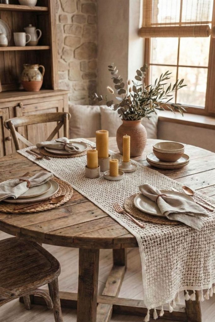 Rustic artisan round table styling