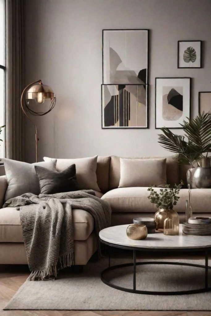 Muted greys with warm almond tones