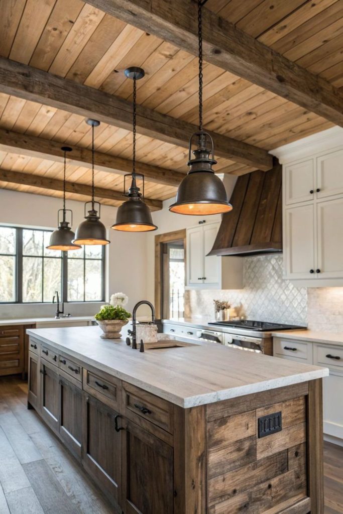 Charred wooden beams adding rustic atmospheric warmth.