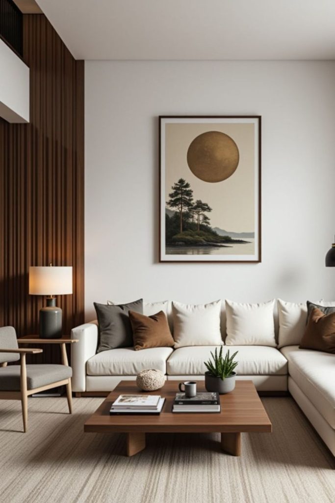 Dark ashwood walls with low furniture