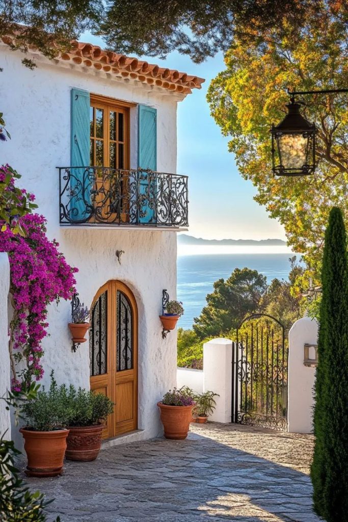 Olive-shaded portico with ocean view