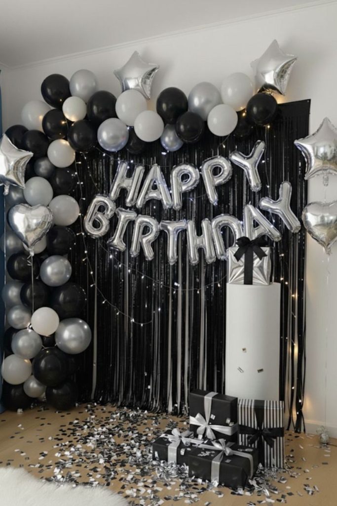 Monochrome balloons and elegant accents