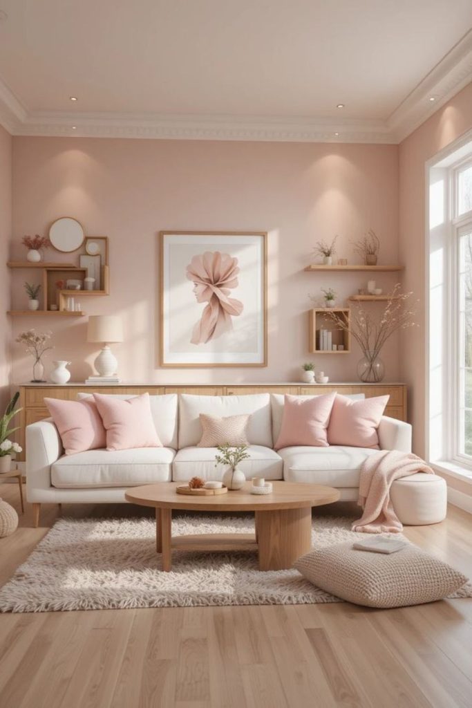 Blush pink tones with birch accents