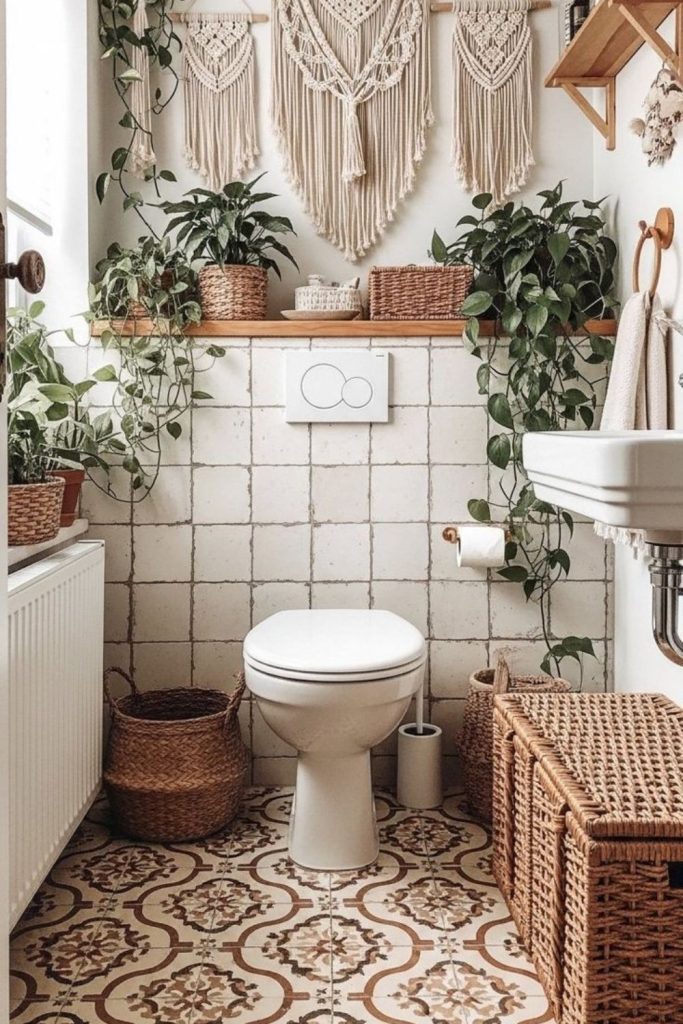 Boho chic tiny bathroom corner