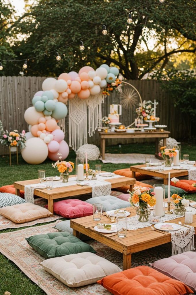 Bohemian style floral lounge setup