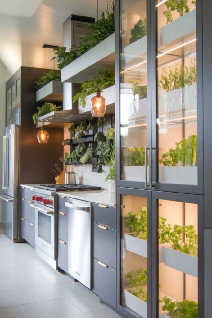 Lush indoor garden kitchen with vines