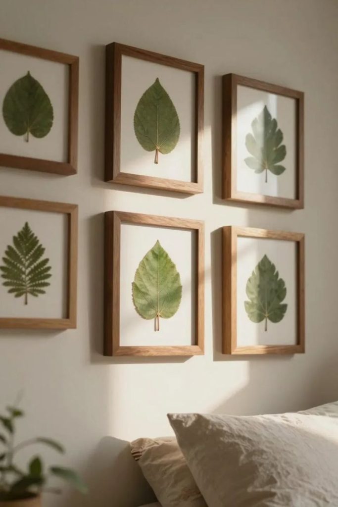 Pressed leaves framed for natural decor