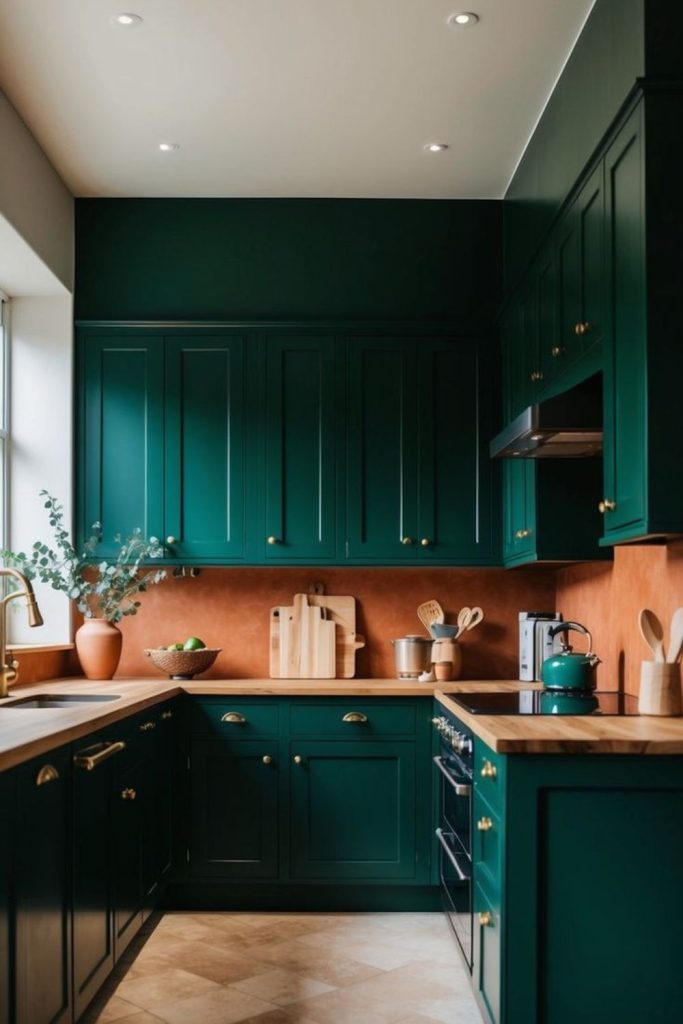 Bottle green dramatic modern kitchen design.