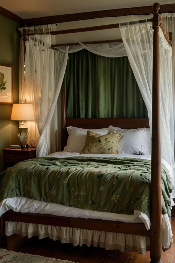 Olive cottage bedroom with ivy canopy
