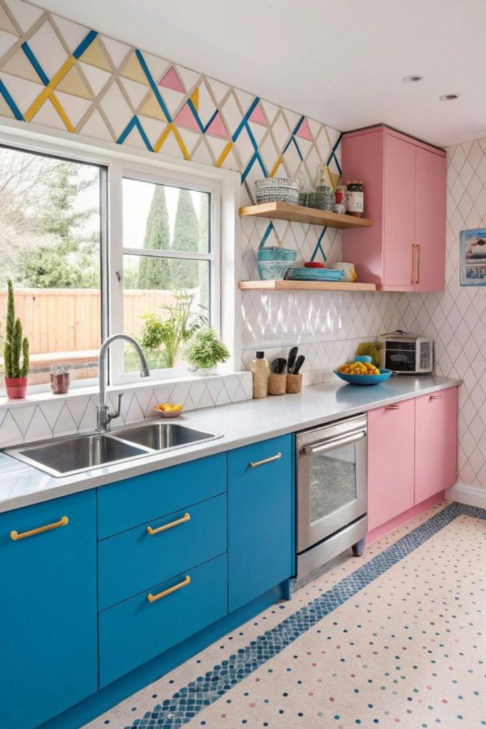 Pink turquoise candy-inspired vibrant kitchen