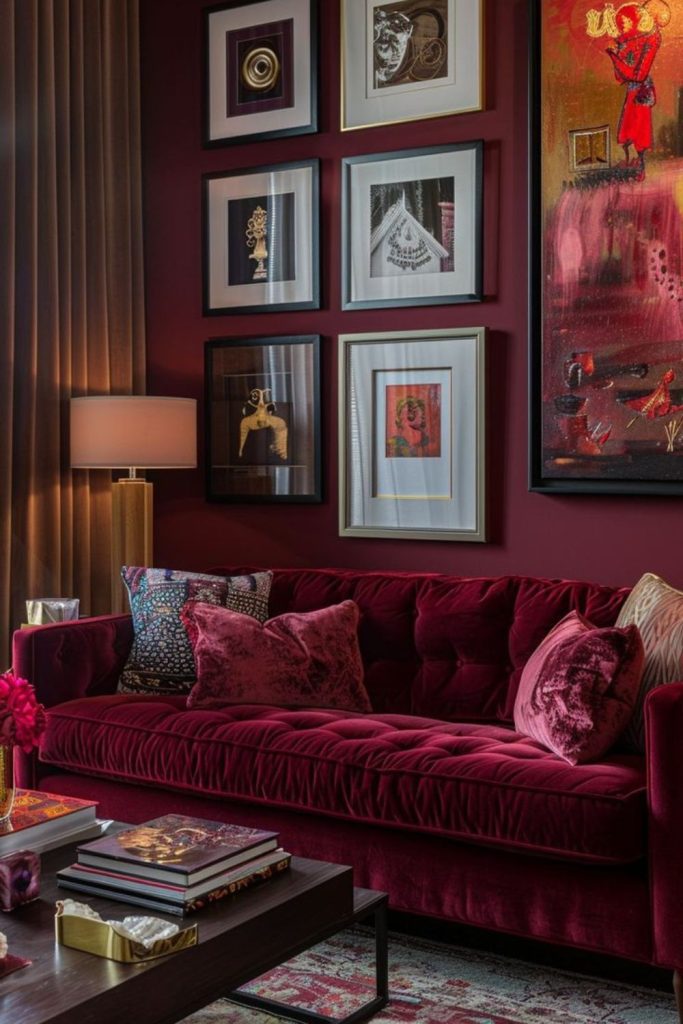 Eclectic burgundy bedroom colorful playful energy