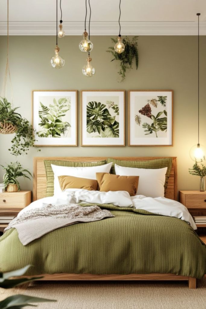 Butter fern bedding in wood room