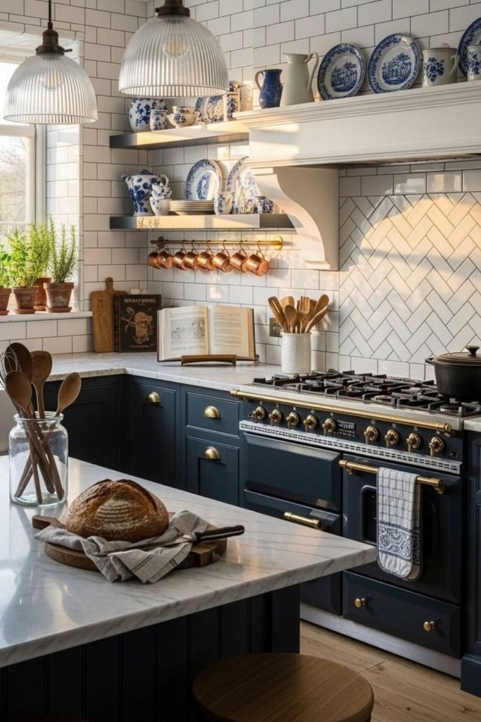 Navy and gold Victorian kitchen
