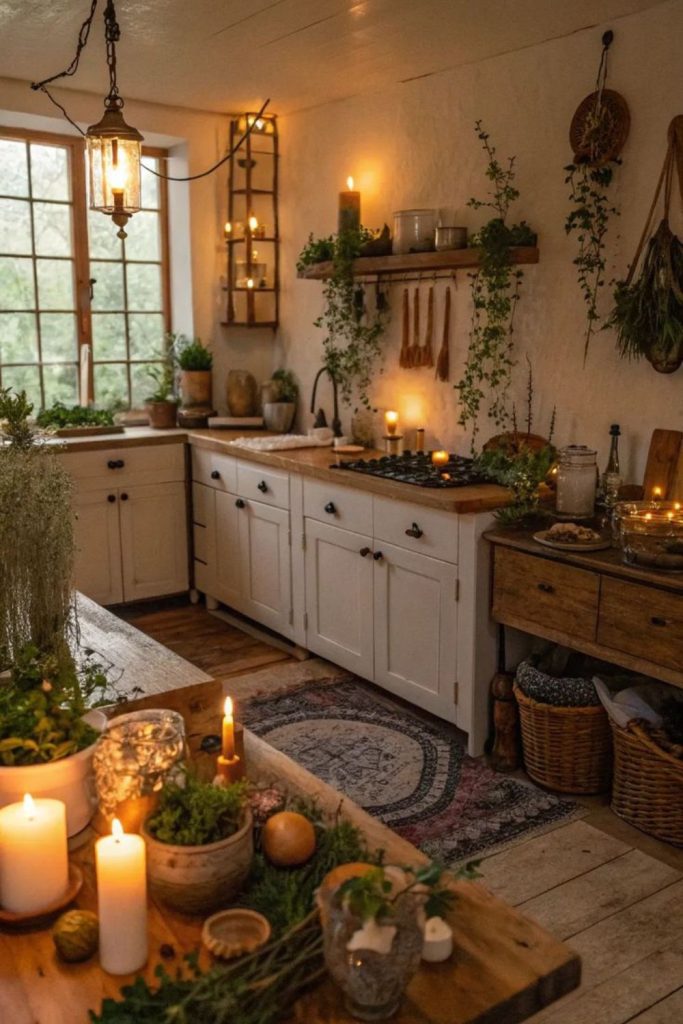 Floating herb jars in starry kitchen