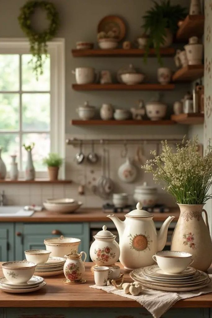 Hand-painted ceramic dishes displayed artistically.