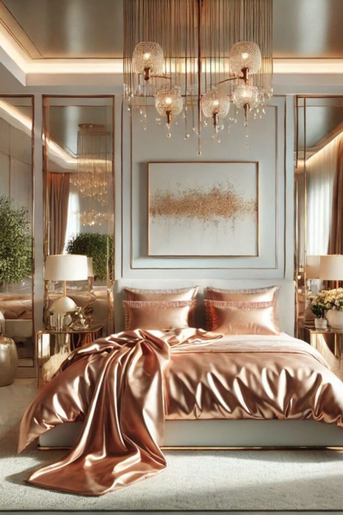 Soft golden luxurious glamorous cozy room.