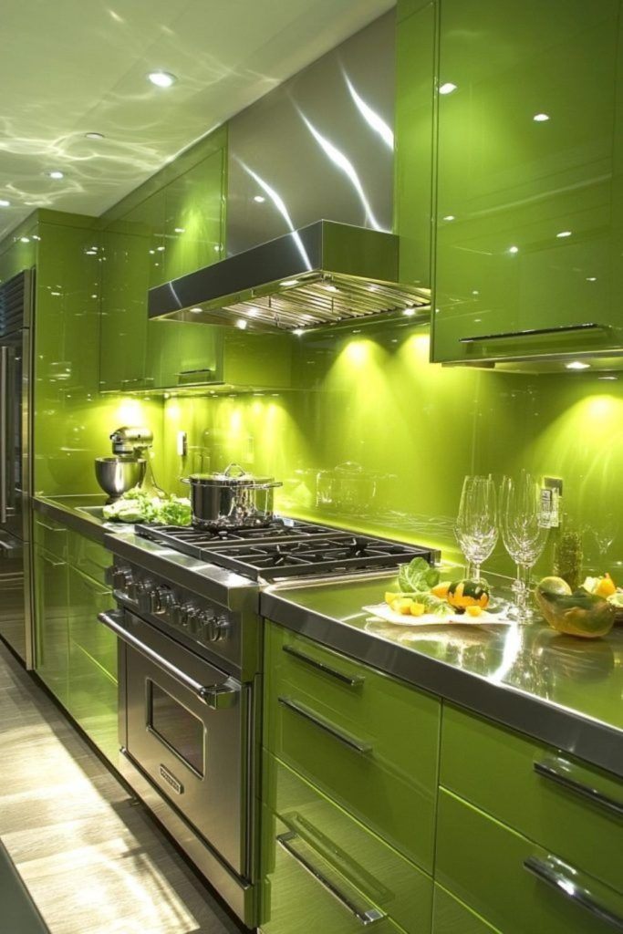 Chartreuse green creative bold kitchen style.