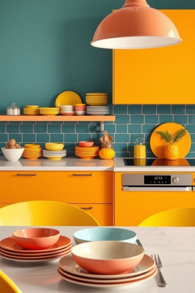Bright tangerine lime playful kitchen