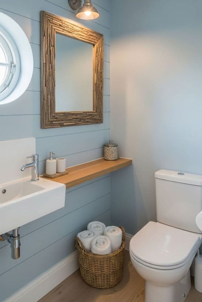 Small coastal-inspired bathroom space