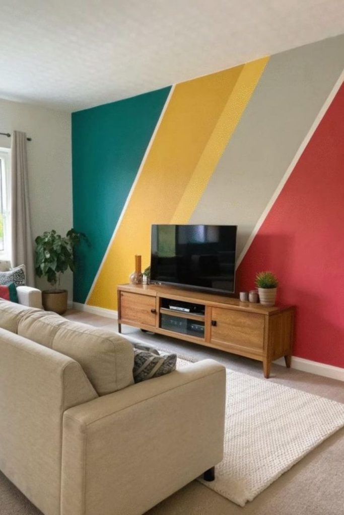 Bold color blocks arranged asymmetrically on wall.