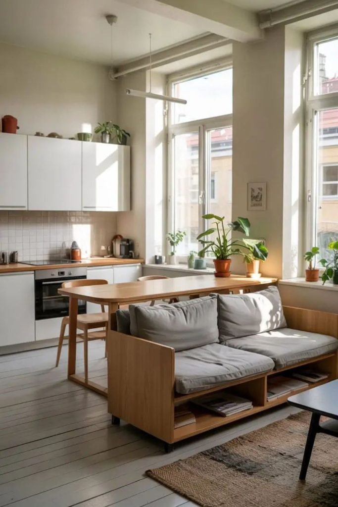 Narrow corridor open kitchen