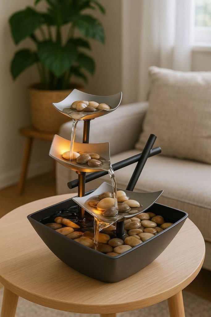 Tabletop water fountain producing soothing sound