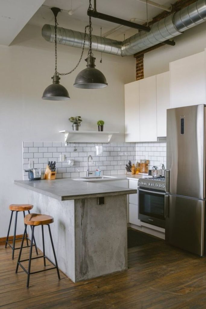 Concrete finish small open kitchen