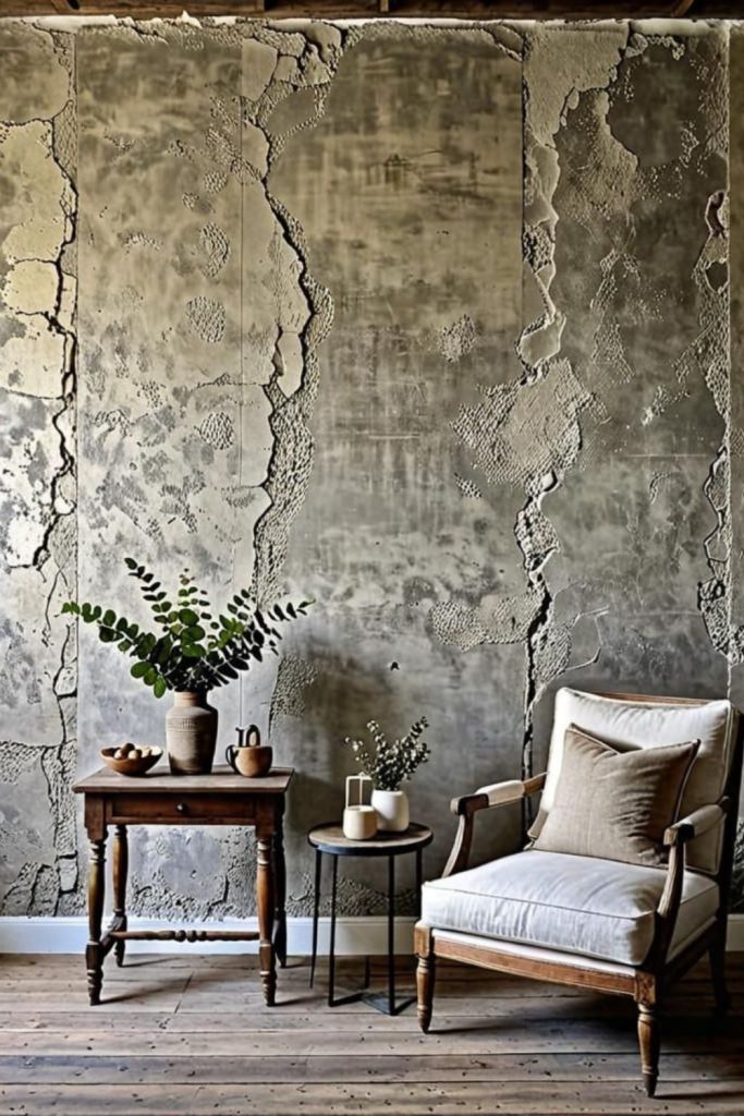 Concrete relief patterns create textured wall surfaces.