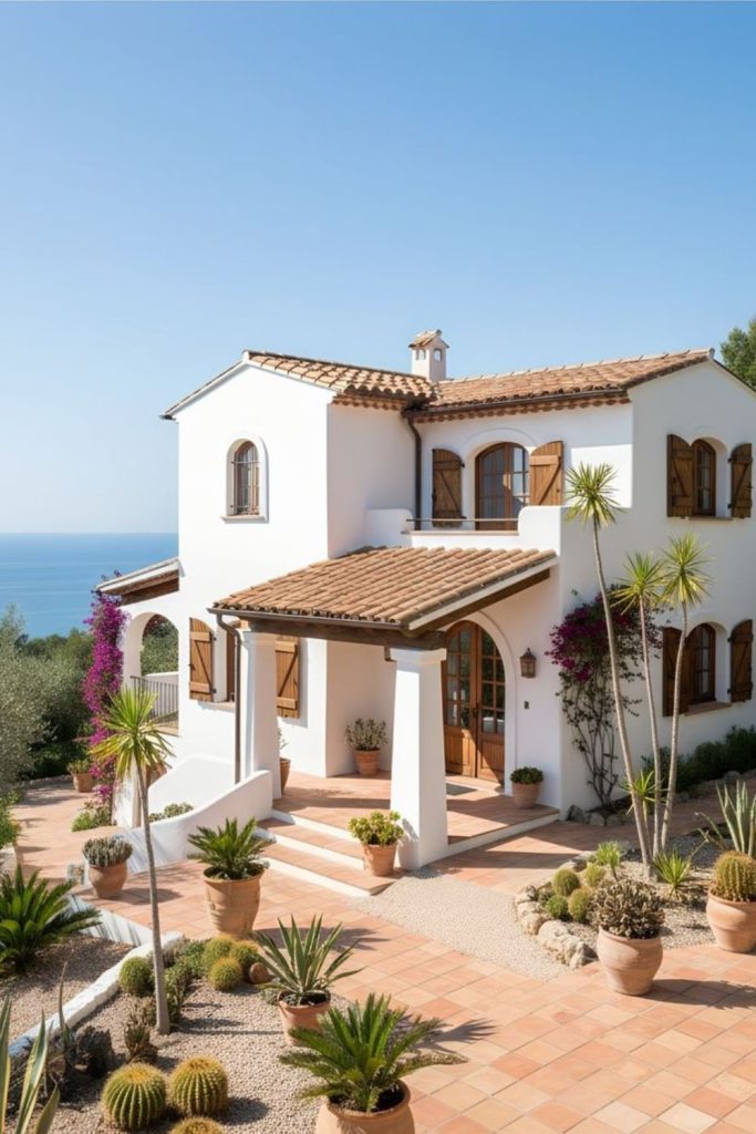 Coral-colored villa by cliffs