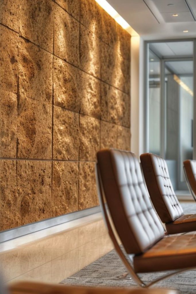 Textured sound-absorbing cork walls.