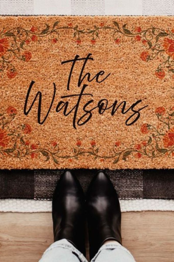 Personalized doormat greeting guests uniquely
