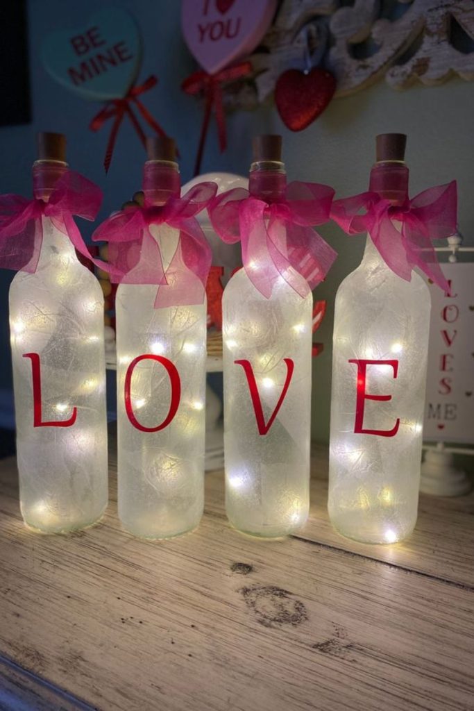 Bottles filled with tiny LED lights.